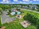 Overhead view of community pool with playground, parking and green space at 2015 Knocktree Dr, Indian Trail, NC 28079