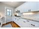Well-lit kitchen with white cabinets, granite countertops, subway tile, and modern hardware at 2124 Chatham Ave, Charlotte, NC 28205