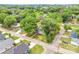 Aerial view showcases home's location in quiet neighborhood with mature trees at 225 N Lee St, Mount Holly, NC 28120