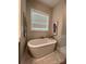Soaking tub bathed in light from a window, enhanced by decorative artwork at 3201 Johnny Cake Ln, Charlotte, NC 28226