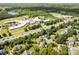 Aerial view of a neighborhood community adjacent to a school, pond, and multi-lane roadway at 812 Thornapple Ct, Lake Wylie, SC 29710