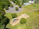 Aerial view of community playground, pool, and parking lot surrounded by lush landscaping and mature trees at 812 Thornapple Ct, Lake Wylie, SC 29710