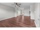 Bright living room with modern ceiling fan, updated flooring, and ample natural light at 109 Jackson St, Salisbury, NC 28144