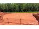 A spacious building site with red dirt with construction fencing for safety at 1099 Sugar Creek Rd, Indian Land, SC 29707