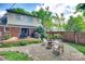 Serene backyard with stone patio, deck, mature trees, and cozy fire pit at 2124 Chambwood Dr, Charlotte, NC 28205