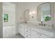 Bathroom with double sinks and mirrors above a marble vanity, plus natural light at 3622 E Brief Rd, Monroe, NC 28110