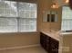 Bright bathroom featuring a double sink vanity, large window, and neutral color scheme at 13123 Ashley Meadow Dr, Charlotte, NC 28213