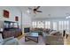 Bright living room boasts a fireplace, ceiling fan, and lots of natural light from the windows at 15215 Arleta Cir, Charlotte, NC 28277