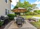 Backyard patio featuring an umbrella, dining table, grill, and view of the yard at 2315 Lawton Bluff Rd, Charlotte, NC 28226