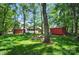 Picturesque backyard with lush greenery, including shed, and screened porch on a well-maintained property at 2502 Gold Rush Dr, Lincolnton, NC 28092