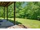 View of the porch leading to a large yard with shade trees at 679 Fairforest Rd, Chester, SC 29706