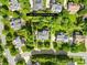 Aerial view of the property showcasing a charming home situated on a verdant lot at 9311 St Barts Ln, Huntersville, NC 28078
