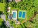 Overhead view of the community's tennis courts, pool, playground and clubhouse at 9311 St Barts Ln, Huntersville, NC 28078