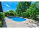 Backyard pool surrounded by lush green landscaping and clear blue skies at 1285 10Th Street Nw Blvd, Hickory, NC 28601