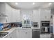 Contemporary kitchen features white cabinets, quartz countertops, stainless steel appliances, and a stylish backsplash at 2863 Grand Union Way, Charlotte, NC 28209