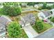 Aerial view of a home with a spacious backyard, a playset, and a three-car garage in a leafy neighborhood at 3029 Allendale Dr, Fort Mill, SC 29707
