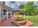 Expansive backyard with picnic table under an umbrella, beautiful trees, and a lush lawn at 3029 Allendale Dr, Fort Mill, SC 29707