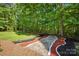 Serene backyard with custom stone pathway and lush greenery at 3610 Providence Mill Rd, Maiden, NC 28650