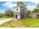 Charming two-story home with a modern gray and white exterior, complemented by lush lawn at 424 Airline Ave, Shelby, NC 28150