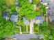 Aerial view of home nestled among trees, showcasing neighborhood layout and verdant surroundings at 907 Edgewood Cir, Gastonia, NC 28052