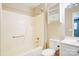 Full bathroom with tub and shower, white vanity and toilet, and storage cabinet at 3455 Hickory Pl, Salisbury, NC 28144