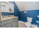 Modern bathroom with a sleek vanity, stylish fixtures, and a blue accent wall at 423 State St, Charlotte, NC 28208