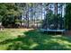 Lush backyard with mature trees, and trampoline, creating a private, outdoor oasis at 4642 Laurendale Ct, Rock Hill, SC 29732
