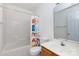 A practical bathroom with a shower-tub combination and an alphabet shower curtain at 4642 Laurendale Ct, Rock Hill, SC 29732