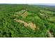 Aerial view of the wooded property featuring cabins and a long, winding driveway at 536 Brookhaven Rd, Statesville, NC 28625