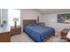 Cozy bedroom with wood furniture, including a platform bed and side tables, and a comfortable blue comforter at 5727 Lavaux Ct, Charlotte, NC 28214