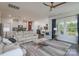 Open-concept living room with fireplace connects seamlessly to the modern kitchen and dining area at 5727 Lavaux Ct, Charlotte, NC 28214