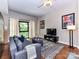 Inviting living room with comfortable seating, a decorative rug, and large windows showcasing a lush outdoor view at 715 N Church St # 213, Charlotte, NC 28202