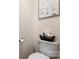Powder room with wall art above the toilet and basket filled with toilet paper at 7341 Adare Mews Rd, Charlotte, NC 28217