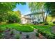 Picturesque backyard with a screened porch, patio with outdoor seating, and a well-maintained lawn surrounded by greenery at 1020 Forbishire Dr, Matthews, NC 28104