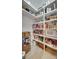 Well-organized pantry with white shelving, a variety of goods, and baskets for storage at 1020 Forbishire Dr, Matthews, NC 28104