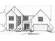 An elevation view of a two story home with a two car garage at 1223 Royal Prince Ct, Charlotte, NC 28226