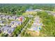 Aerial shot highlighting a home in a community with tree-lined streets and nearby lake access at 1328 Somersby Cir, Gastonia, NC 28054
