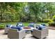 Outdoor firepit with seating for entertaining in a serene, landscaped backyard at 18705 Harbor Light Blvd, Cornelius, NC 28031