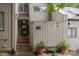 Welcoming front door and private courtyard with string lights creating an inviting entrance at 222 Riverview Ter, Clover, SC 29710