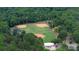 Aerial view of multiple baseball fields, nestled in a lush green landscape, perfect for community sports and recreation at 27037 Tidal Way, Tega Cay, SC 29708