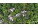 Aerial view of neighborhood surrounded by lush trees, showcasing community pool at 27037 Tidal Way, Tega Cay, SC 29708