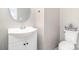 Neat half bathroom with toilet and a pedestal sink with storage at 4711 Sunburst Ln, Charlotte, NC 28213