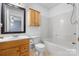 This bathroom features a vanity, toilet, and a shower-tub combo at 5052 Swinging Bridge Rd, Conover, NC 28613
