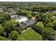 Aerial view of community pool, clubhouse, and surrounding homes nestled among mature trees at 5663 Morris Hunt Dr, Fort Mill, SC 29708