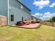 Backyard with concrete patio and covered furniture, enclosed by a wooden fence at 6381 Trinity Crossing Cir, Kannapolis, NC 28081