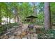 Cozy seating area in lush backyard with a swing and stone path at 9927 Raddington Ln, Charlotte, NC 28269