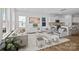 Open concept living room featuring neutral decor, large windows, and views into the kitchen area at 15926 Parkside Crossing Dr # 322, Charlotte, NC 28273