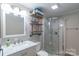 Renovated bathroom featuring a corner shower and updated vanity at 28782 Canton Rd # A, Albemarle, NC 28001