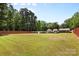 Large, well-maintained backyard with mature trees and a red fence for added privacy at 4600 Beatties Ford Rd, Charlotte, NC 28216