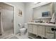 Updated bathroom features a marble countertop, sleek shower, and modern fixtures at 581 Medora Ln, Fort Mill, SC 29708